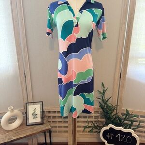 Tori Richard Coral and Teal Polo Dress